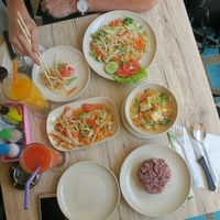 pad thai, som tum, massaman curry at Dow Vegan Restaurant in Koh Phi Phi