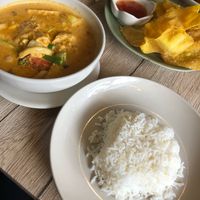 Masaman curry with “chicken” and wontons! at Dow Vegan Restaurant in Koh Phi Phi