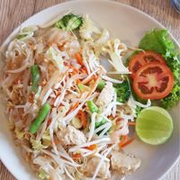 Vegan Pad Thai with fake Chicken  at Dow Vegan Restaurant in Koh Phi Phi