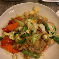 Thai style noodle with fake chicken  at Dow Vegan Restaurant in Koh Phi Phi