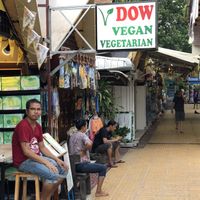 View of the restaurant from the street at Dow Vegan Restaurant in Koh Phi Phi