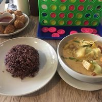 Massaman curry (veg and pumpkin) and cauliflower bites at Dow Vegan Restaurant in Koh Phi Phi