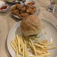 Falafel burger, fried vegetables mix and tofu steak with mushroom  at Dow Vegan Restaurant in Koh Phi Phi