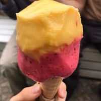 Already licked mango-strawberry icecream at Tribeca Ice Cream in Berlin