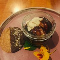I would also die for this vegan coconut custard again. Chocolate cake > coconut custard > choc syrup > crispy cookie dipped in chocolate > toasted coconuts. Gluten free too!  at Sunset Organic Bistro in Kelowna