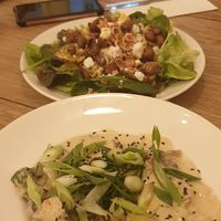 Indian mushroom coconut curry and an original salad with Jerusalem artichoke or sunchoke. at De Zeeuwse Hemel in Zierikzee