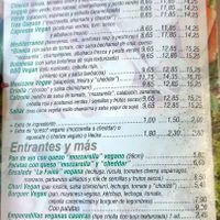 Vegan menu as of February 2026 at Pizzeria La Faina in Malaga