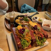 Saltado and tacos  at Chia Vegan Restaurant in Cusco