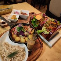 Saltado and Mix of Tacos at Chia Vegan Restaurant in Cusco