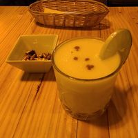 Pisco Sour with pineapple (very good) at Chia Vegan Restaurant in Cusco