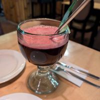 Juice using purple corn! (Bit sour) at Chia Vegan Restaurant in Cusco
