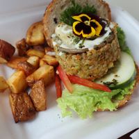 Veggie burger at Chia Vegan Restaurant in Cusco