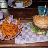 Wild Side Burger with sweet potato fries. at Something Good Roadhouse in Summerstrand