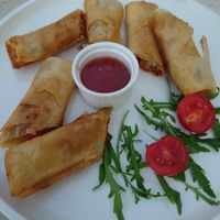Veggie rolls with sweet chili sauce at Culture Club Strudla in Podgorica