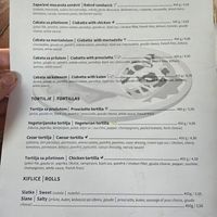 Menu- tortilla can be made vegan at Culture Club Strudla in Podgorica