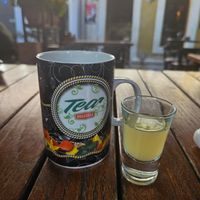 Green tea with a shot of fresh lemon juice at Culture Club Strudla in Podgorica