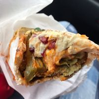 Wonderful brown pitta falafel with harissa vegan sauce. at Shawa in Dartford