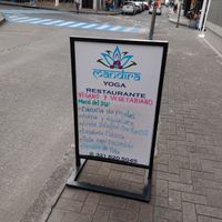 Outside menu board with meal of the day at Mandira in Pereira
