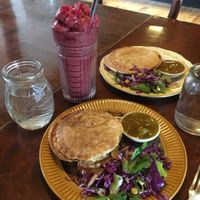 Pies with salad and chutney. Oh, and a smoothie! at Portershed in Christchurch