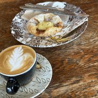 Almond latte and a vanilla danish  at Portershed in Christchurch