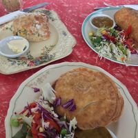 Savory scone, mushroom pie, chimi  at Portershed in Christchurch