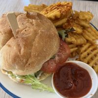Quarter pounder burger and waffle fries  at Portershed in Christchurch