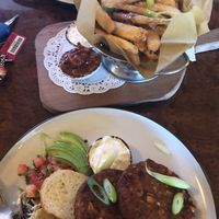 Corn fritters and fries to share! Amazing! at Portershed in Christchurch
