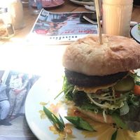 Huge yummy burger! at Portershed in Christchurch