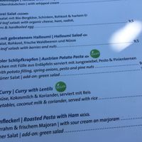 Vegan main courses - pasta and curry at Landtmann's Jausen Station in Vienna