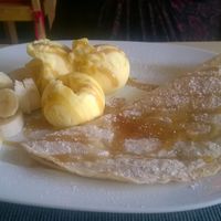 Banana, maple syrup pancakes with sorbet at The Pancake Cafe in Durham