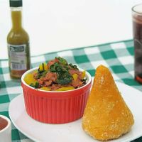 Carne de jaca e coxinha de jaca! Jackfriut meat! at Casa da Coxinha Vegana in Sao Paulo