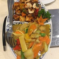 Tofu and vegan chicken at Lotus in Loerrach