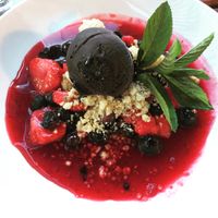 Dark chocolate ice cream with berries and crumble at Rosengarten in Loerrach