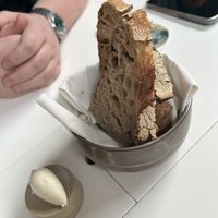 Homemade sourdough with salted almond butterr  at Humus x Hortense in Brussels