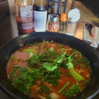 Vegan Spicy Thai Lemongrass Soup... added three drops of house chili oil at True Seasons Organic Kitchen in Anaheim
