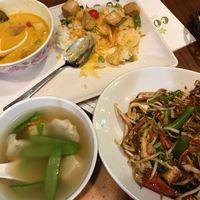 Curry, wonton soup, side of veggies $33 euro.  at FRA - Coa - T1 in Frankfurt