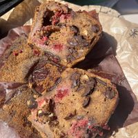 chocolate raspberry almond muffin, absolutely devine   at The Social Society in Exmouth