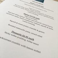 The vegan menu in June 2018 at The Lifeboat Inn in Hunstanton