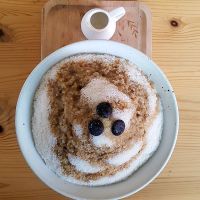 Vegan Bingsu (빙수): coffee flavor - with coffee sauce poured over at Maju Story 마주이야기 in Seoul