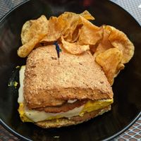 "Jersey Shore" breakfast sandwich with Billy Goat chips (extra cost) at Love Again Local in West Chester