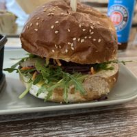 Very small patty on huge bap  at Veggiezz - Opernring in Vienna