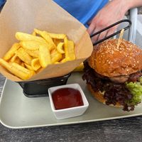 Beyond meat burger with fries  at Veggiezz - Opernring in Vienna