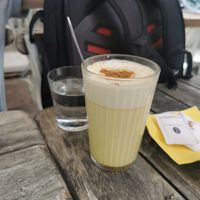 Golden turmeric latte, nice and creamy but a little bland at Veggiezz - Opernring in Vienna