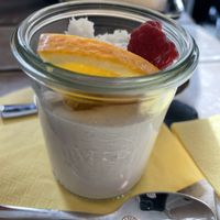 Pana cotta with raspberry and blueberry and orange and coconut flakes  at Veggiezz - Opernring in Vienna