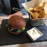Gluten free ‘delight burger’ with fries and wasabi mayonnaise  at Veggiezz - Opernring in Vienna