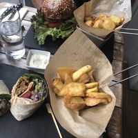 Gyros wrap, fries, wasabi dip. at Veggiezz - Opernring in Vienna