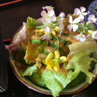 Salad with edible flowers  at Cafe 85 in Kyoto