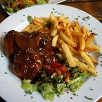 Boulets sauce liégeoise w/fries at The Judgy Vegan in Brussels