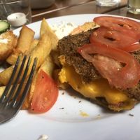 Cheesey burger inside   at The Judgy Vegan in Brussels