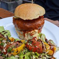 Spicy seitan burger at The Judgy Vegan in Brussels
